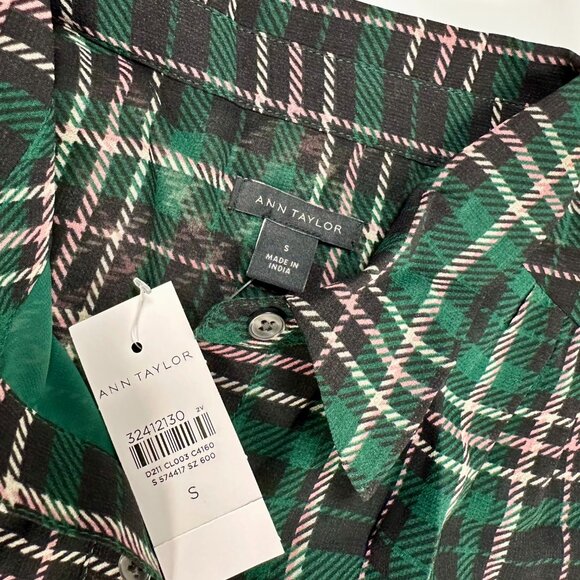 NEW | Ann Taylor Plaid Button Down Shirt – Green with Pink Lines | Size S - Picture 13 of 13
